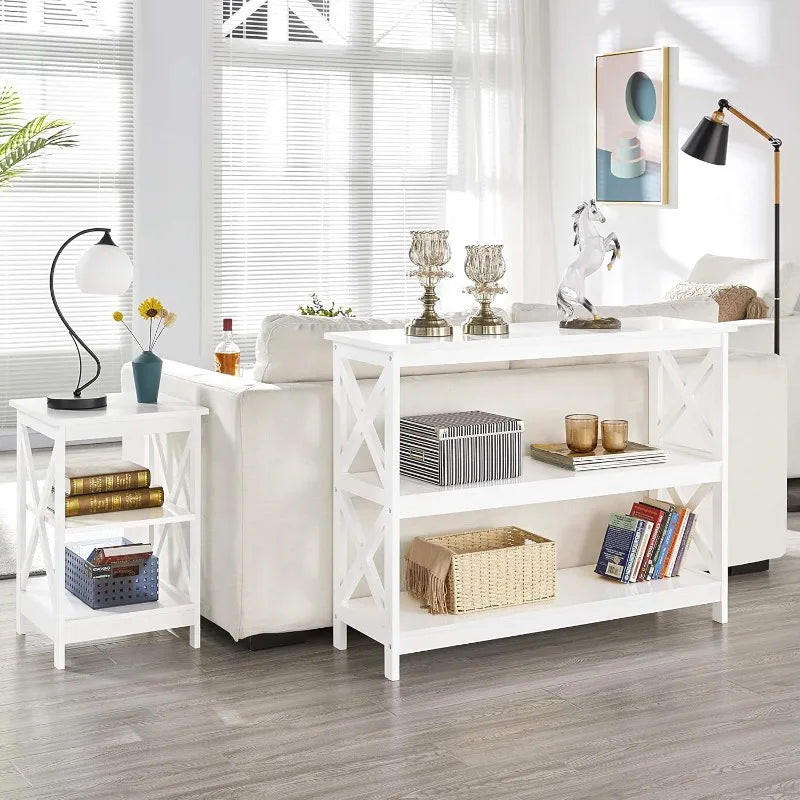 Console Table With 3 Storage Shelves, Entryway Table Sofa Side Table Narrow Long Bookshelf For Hallway Living Room, Ac