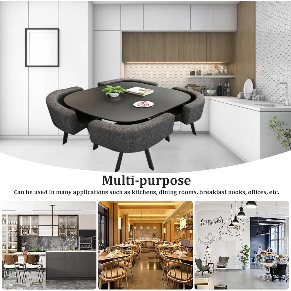 Square Dining Table Set With 4 Chairs - Modern Kitchen and Conference Table Combination for Space-Saving Breakfast, Reception,