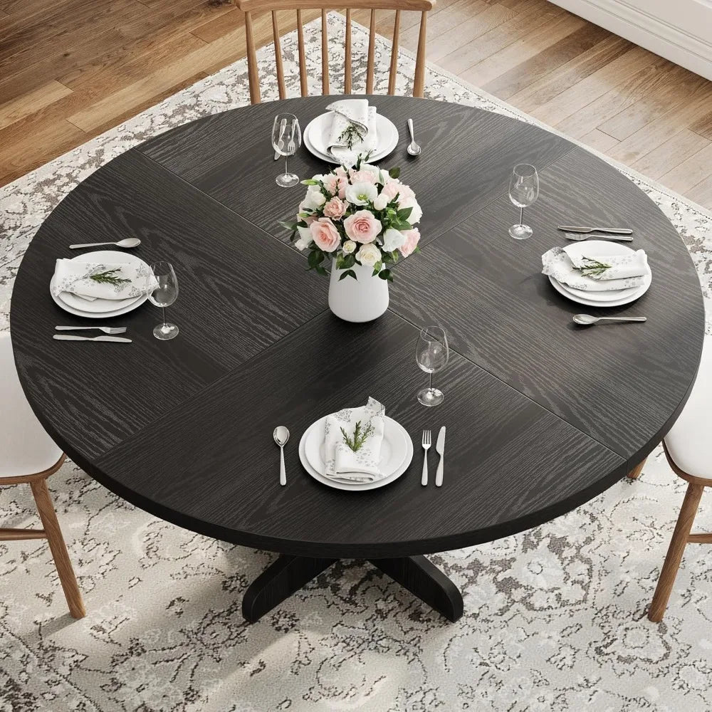 Round Dining Table for 4, 47 Inches Dining Room Table with Wooden Base, Circle Kitchen Dinner Table for Dining Room, Kitchen, L