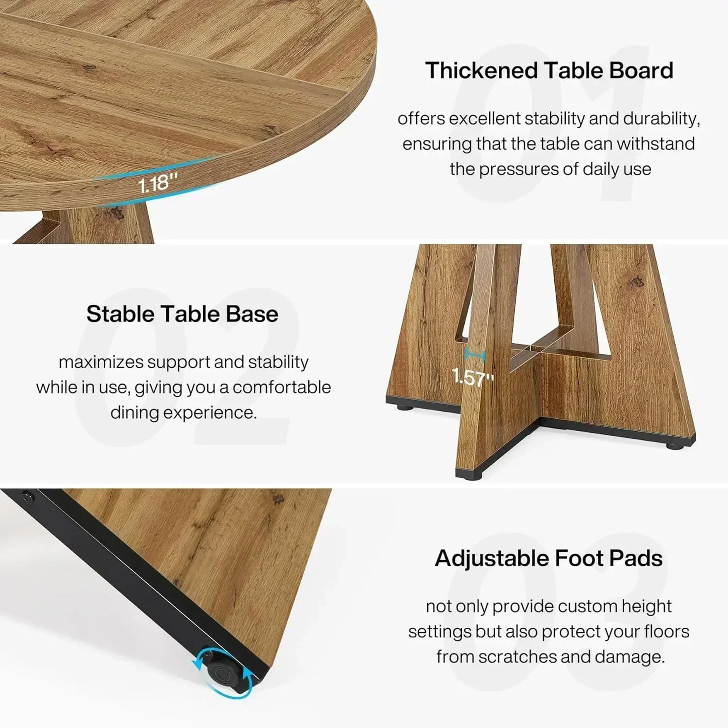 Round Dining Table Wood Kitchen Table for Dining Room Living Room,Farmhouse Dinner Table with Wooden Tabletop , (Only Table)
