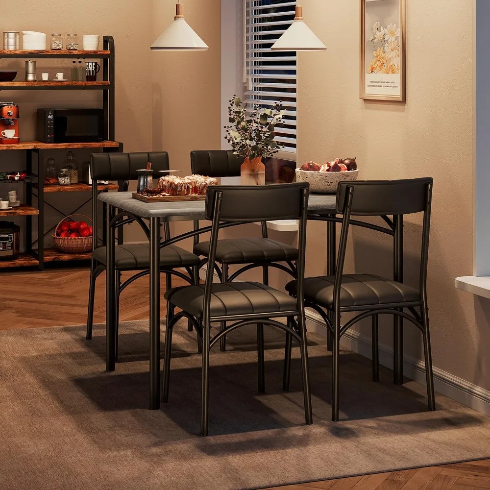 Dining Table Set for 4, Kitchen Table with 4 Upholstered Chairs, 5 Piece Dining Room Table Set, Rectangular Kitchen Set
