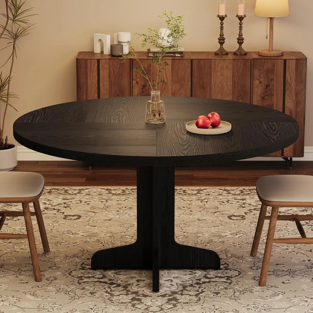 Round Dining Table for 4, 47 Inches Dining Room Table with Wooden Base, Circle Kitchen Dinner Table for Dining Room, Kitchen, L