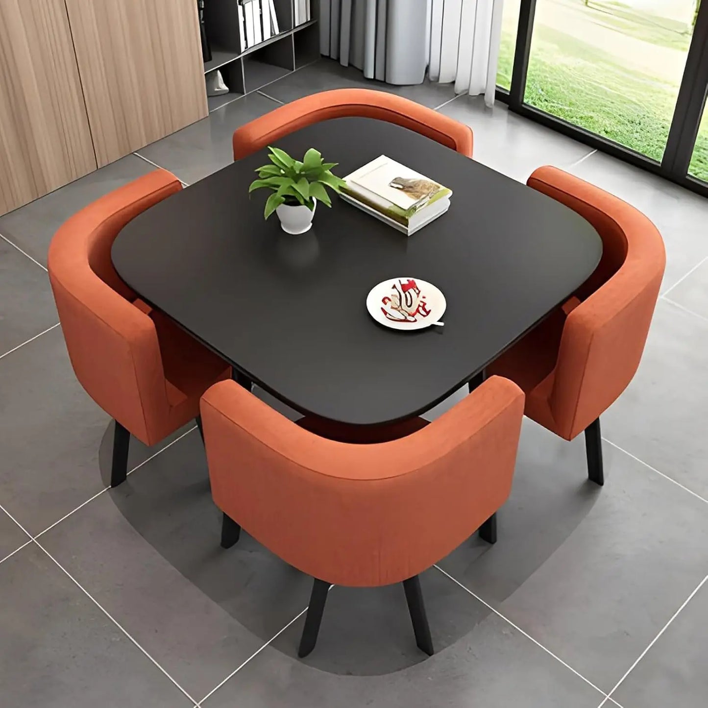 Square Dining Table Set With 4 Chairs - Modern Kitchen and Conference Table Combination for Space-Saving Breakfast, Reception,