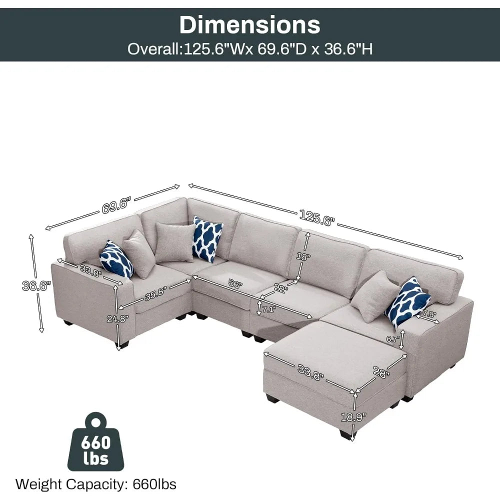 L Lengend Vansen Modular Sectional Sofa U Shaped Couch with Ottoman Modern Reversible Corner Sectional Couch for Living Room