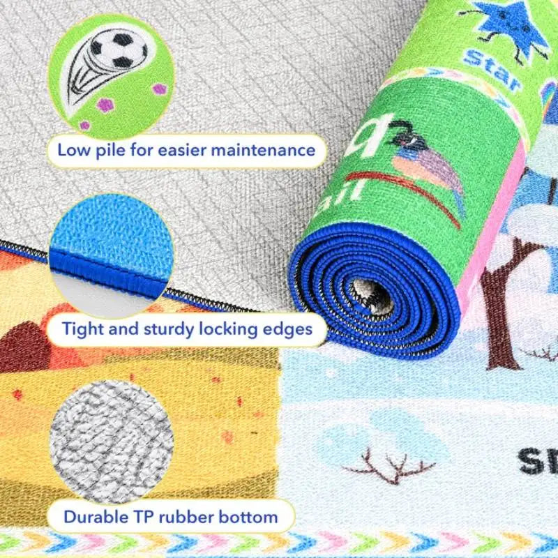 Lochas Kids Play Rug Educational & Fun Carpet Gaming Area Rugs for Kids Room Bedroom Playroom,Blue & Colorful