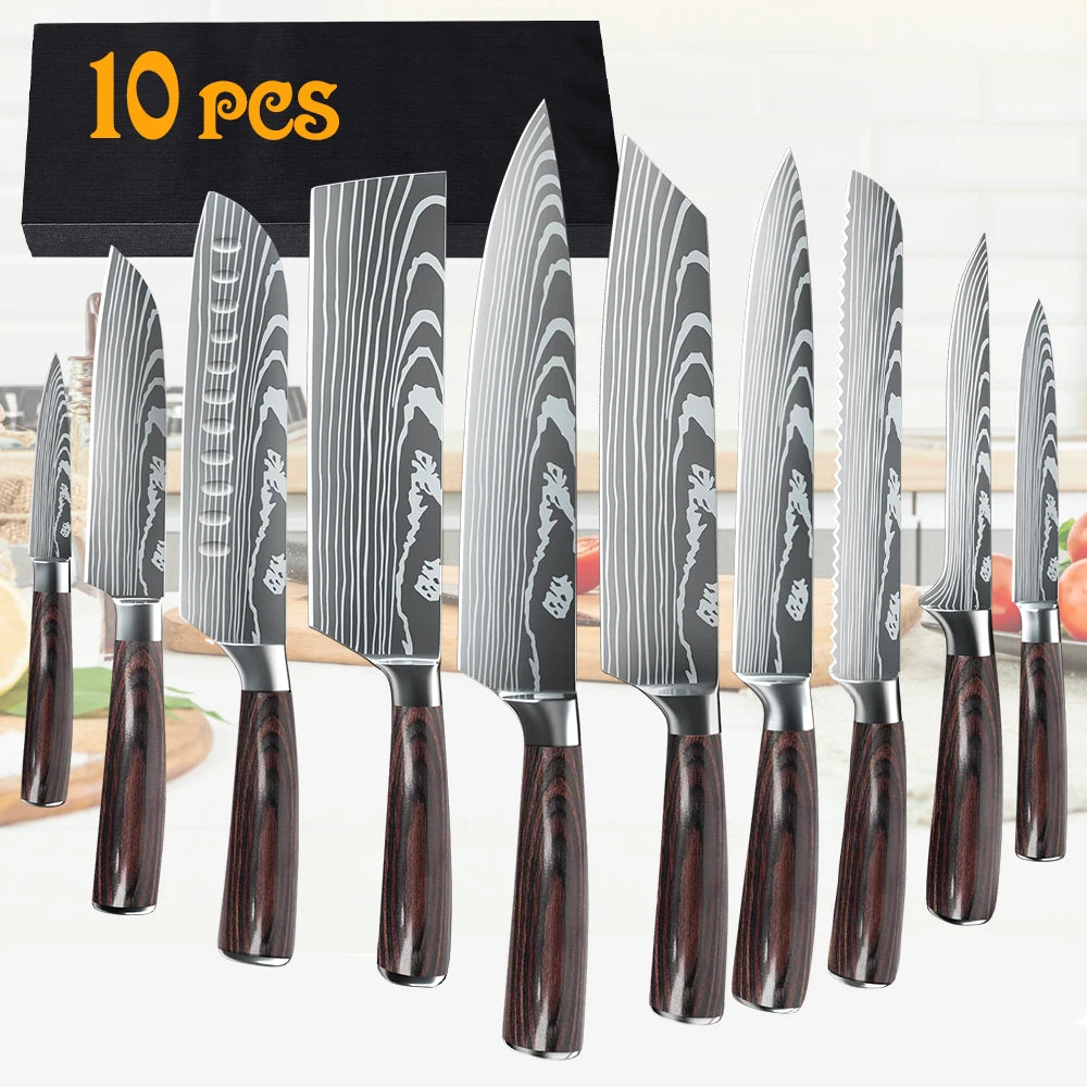 10pcs Japanese Kitchen Knives