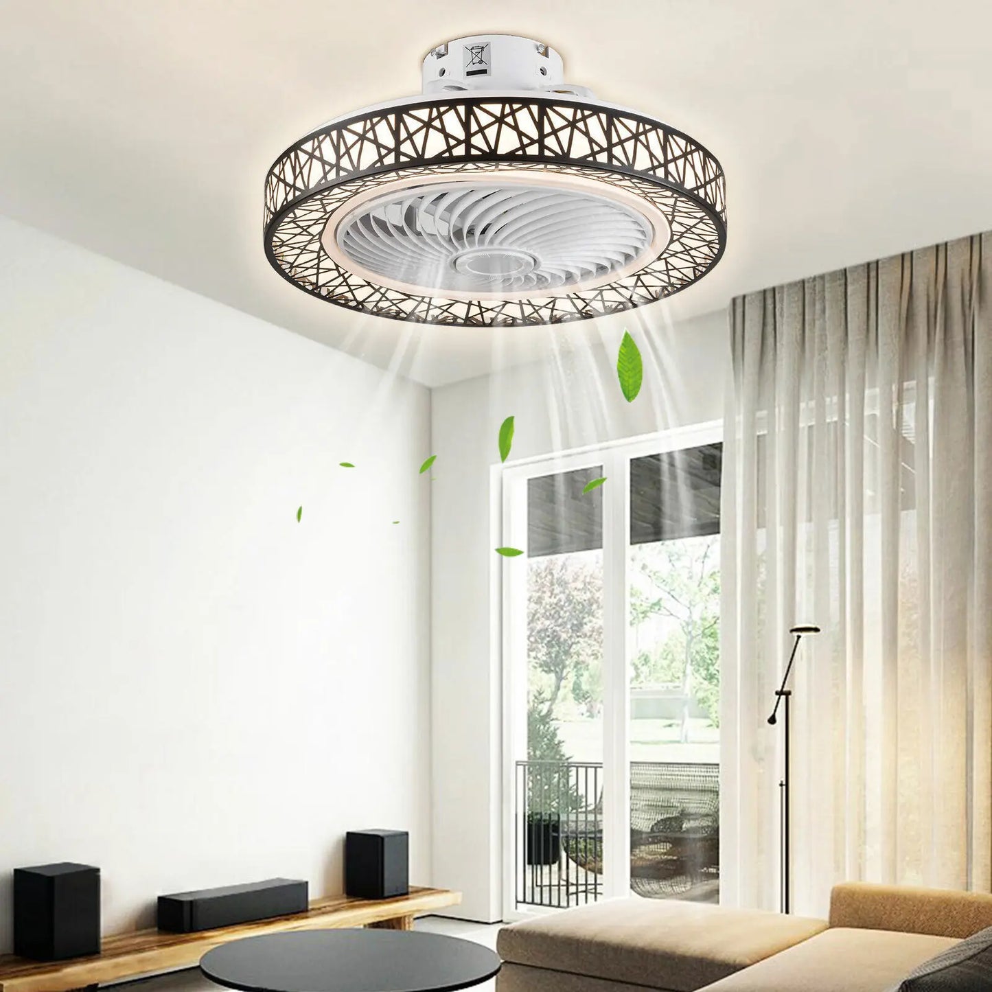 23” Modern Invisible Ceiling Fan Light LED Dimmable Chandelier Lamp w/Remote New