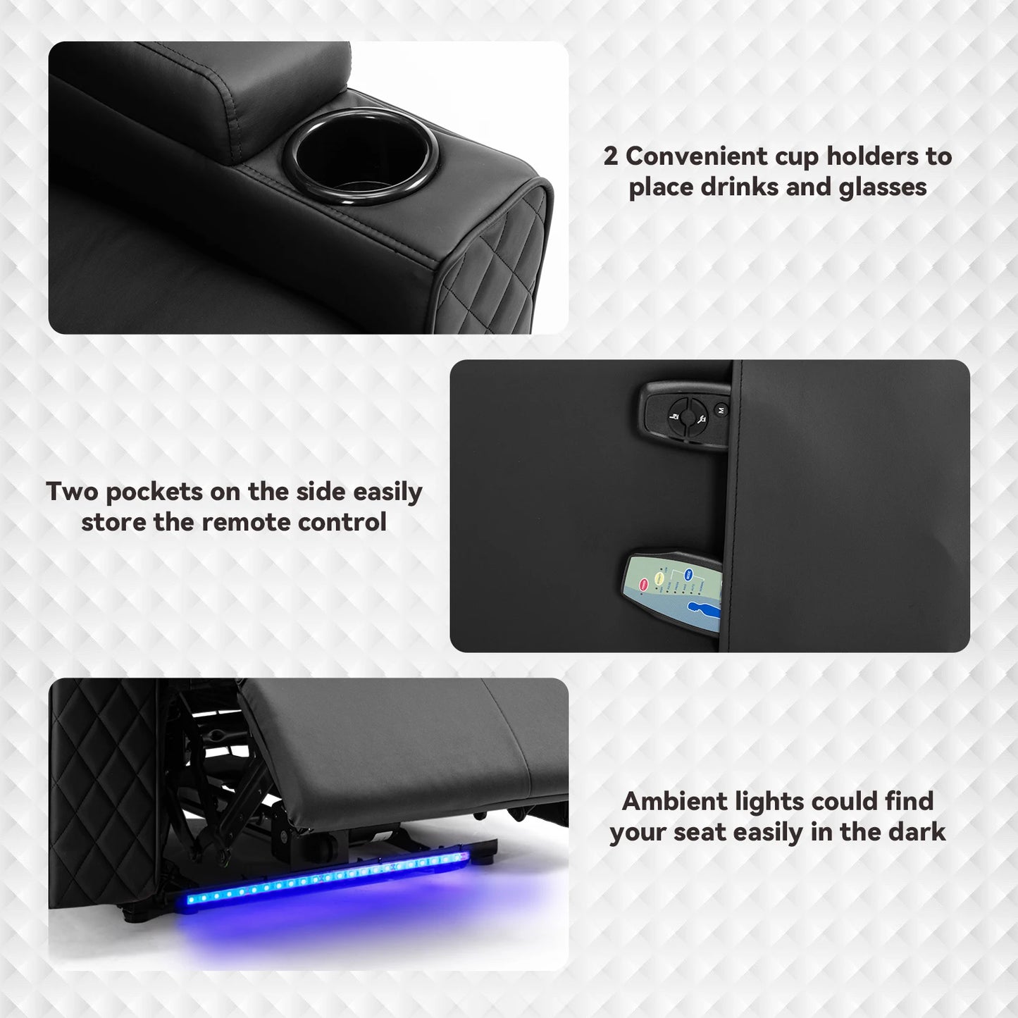 Comhoma Power Recliner Chair Pu Leather Electric Massage Recliner Sofawith Cup Holders and Led Lighting