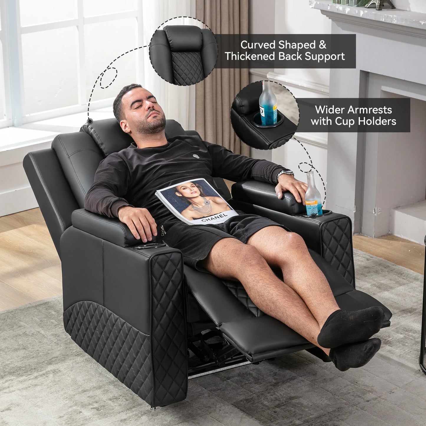 Comhoma Power Recliner Chair Pu Leather Electric Massage Recliner Sofawith Cup Holders and Led Lighting