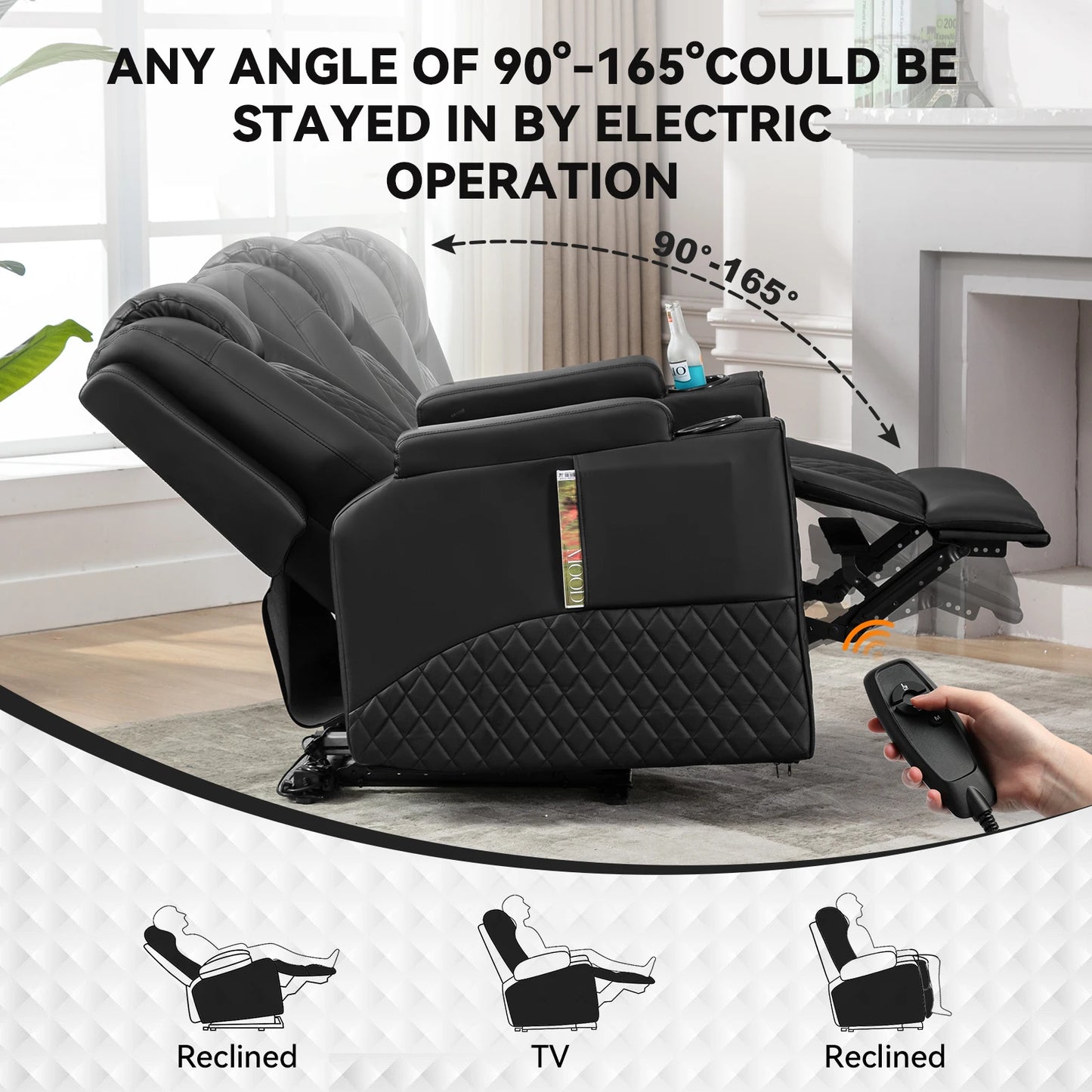 Comhoma Power Recliner Chair Pu Leather Electric Massage Recliner Sofawith Cup Holders and Led Lighting