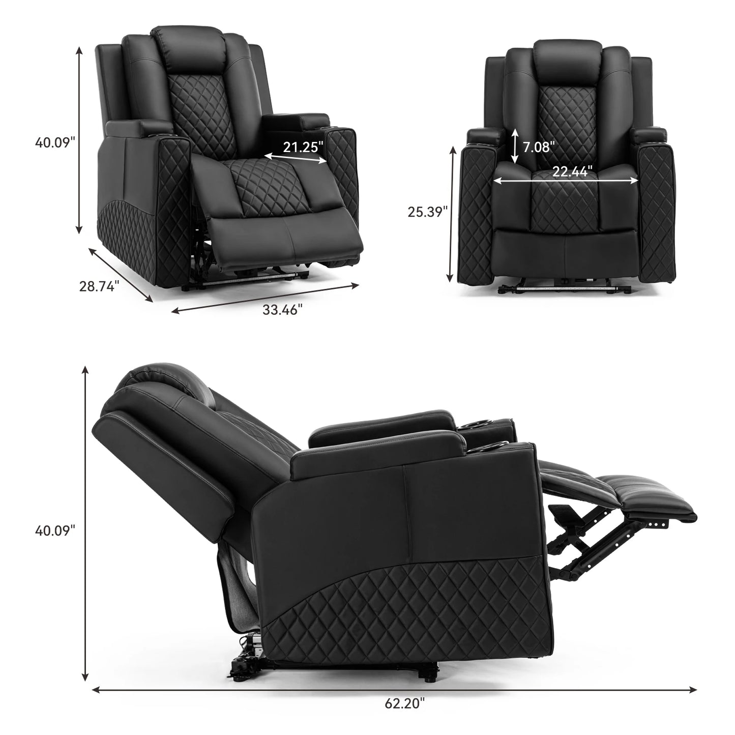 Comhoma Power Recliner Chair Pu Leather Electric Massage Recliner Sofawith Cup Holders and Led Lighting