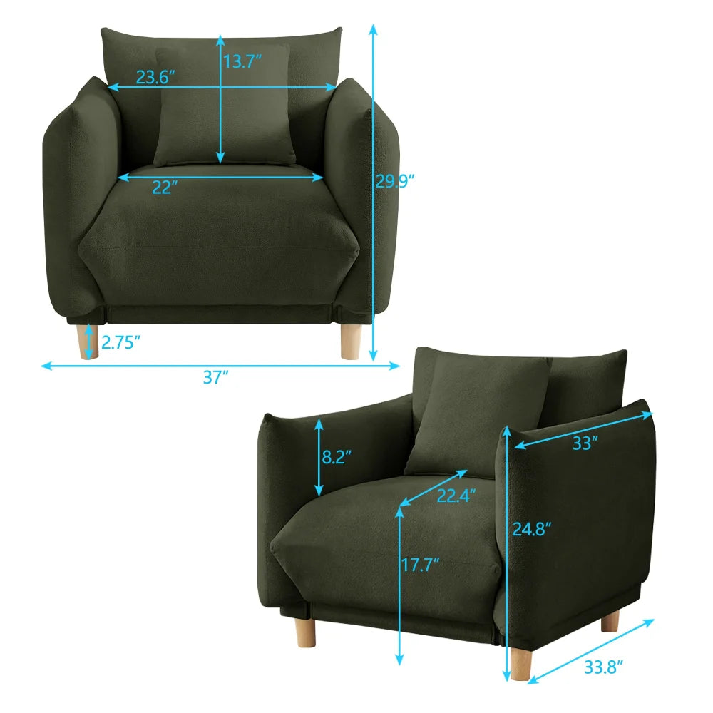 Oversize Accent Chairs for Living Room,Comfy Towelling Fabric Upholstered Armchair,Mid Century Modern Reading Arm Chair Single
