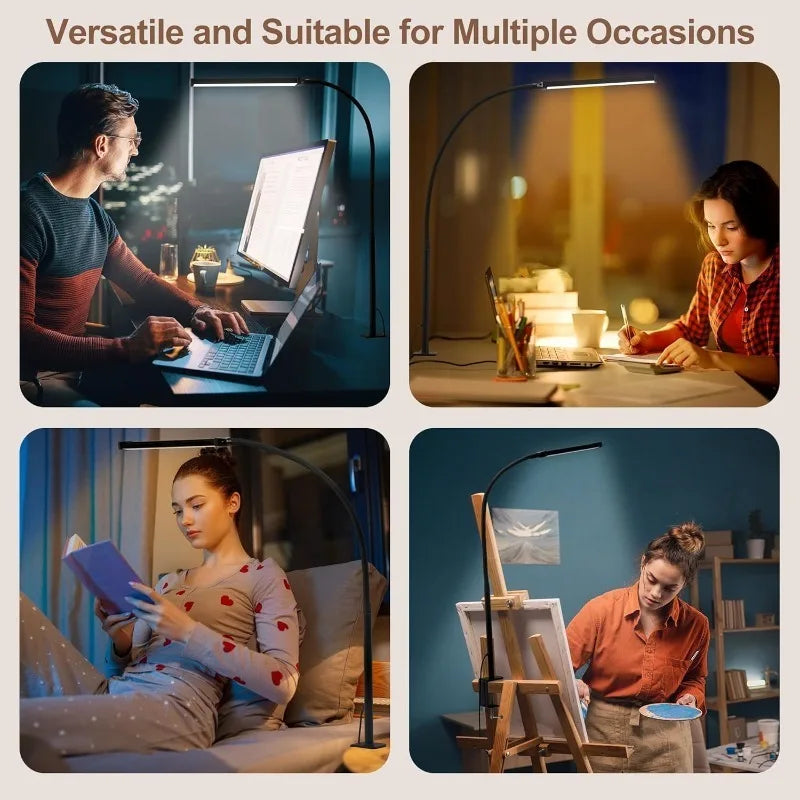 Led Desk Lamp for Home Office, Eye-Caring Desk Light with Clamp, Clip on Light for Reading, 3 Modes 10 Brightness, Flexible Goos