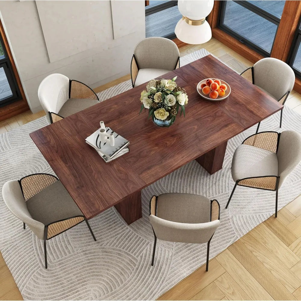 78 Inch Dining Table for 6 8 10, Modern Farmhouse Rectangular Kitchen Table, Long Dining Room Tables with Wood Strip Base for Ki