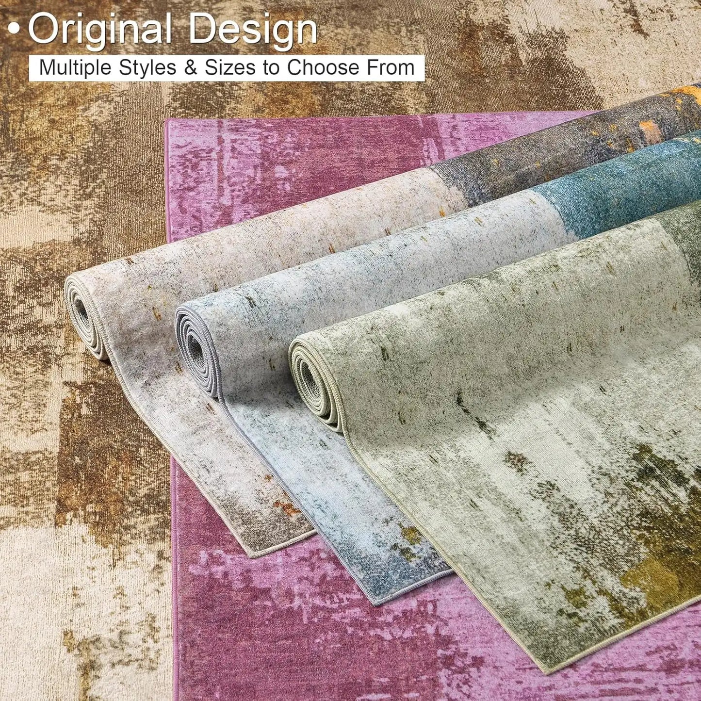 Area Rugs for Living Room, Machine Washable Vintage Rug, Non-Slip Low Pile Throw Rugs with Rubber Backing Washable Carpet