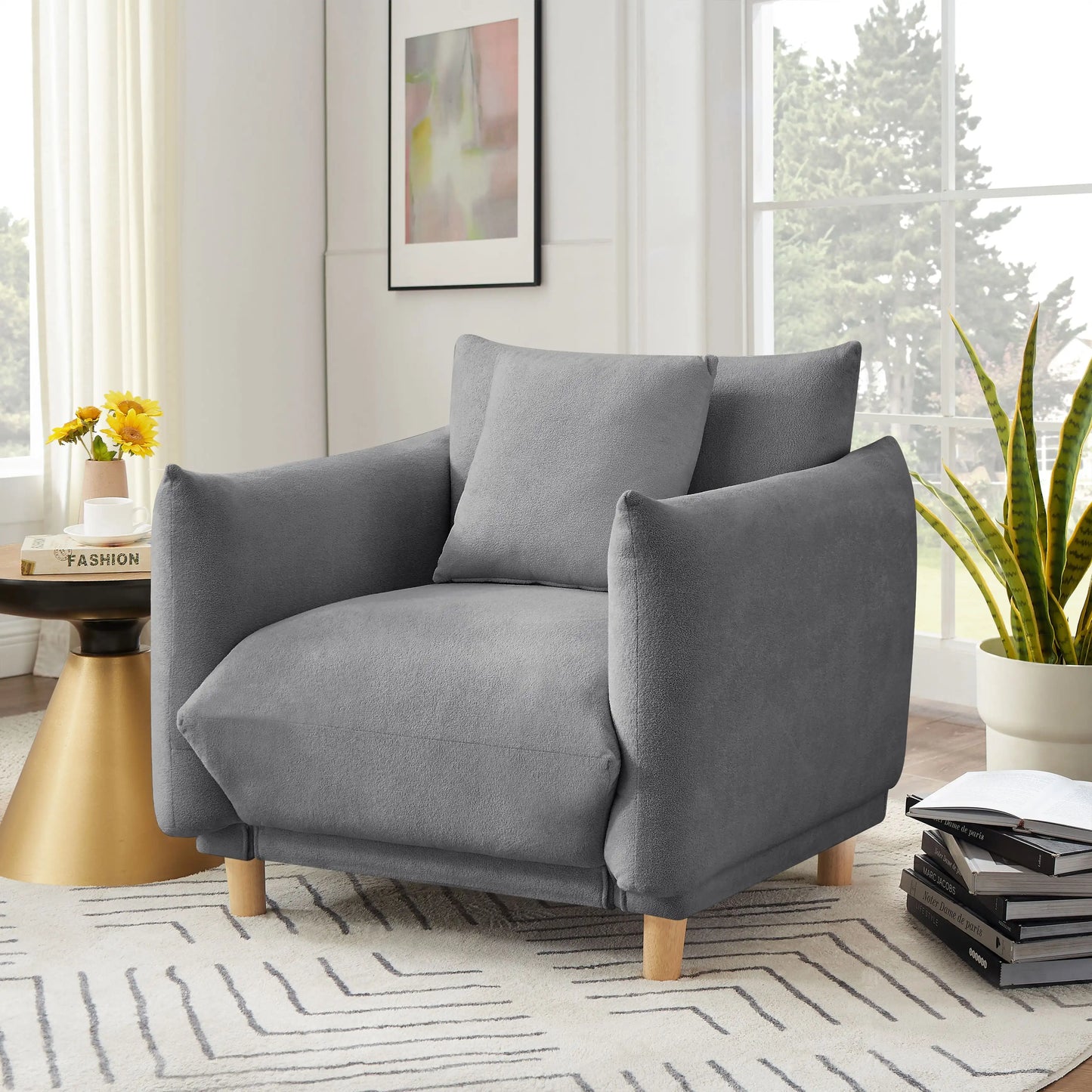 Oversize Accent Chairs for Living Room,Comfy Towelling Fabric Upholstered Armchair,Mid Century Modern Reading Arm Chair Single