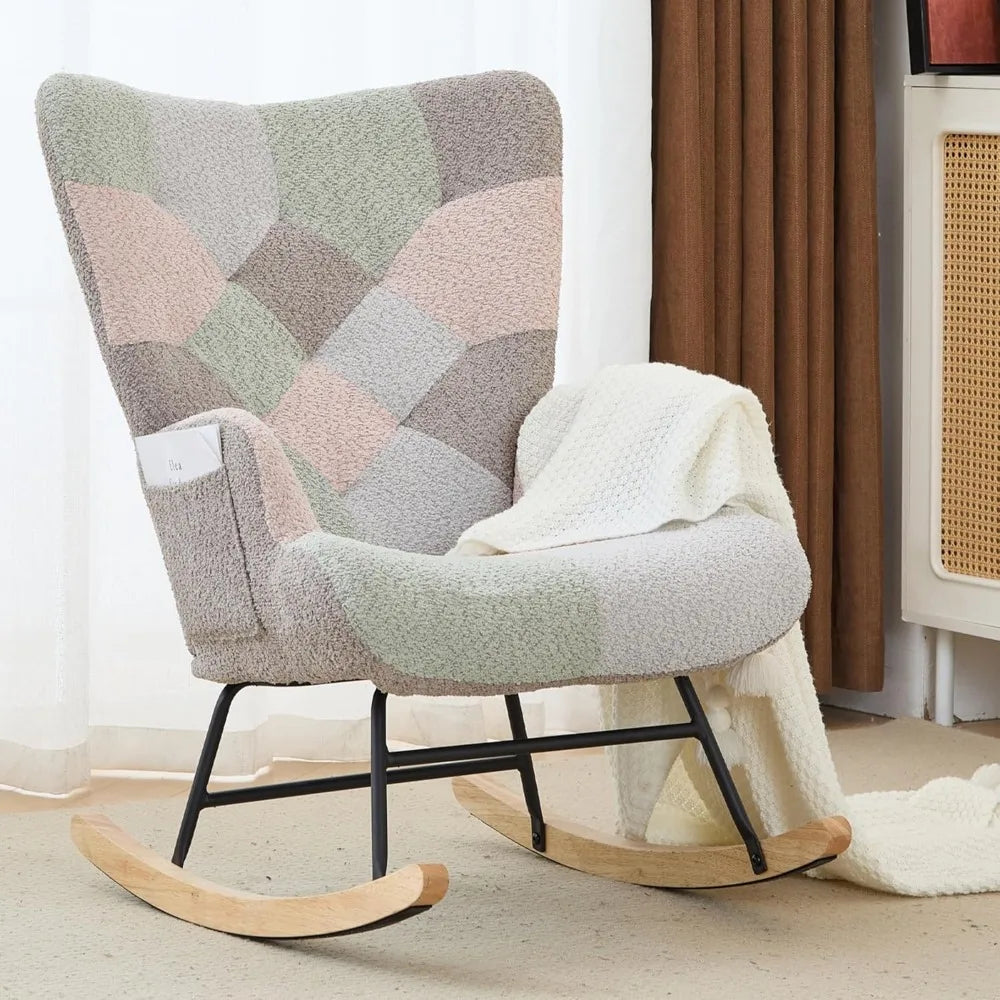 Nursery Rocking Chair Teddy Upholstered Glider Rocker Rocking Accent Chair with High Backrest Armchair Comfy Side Chair