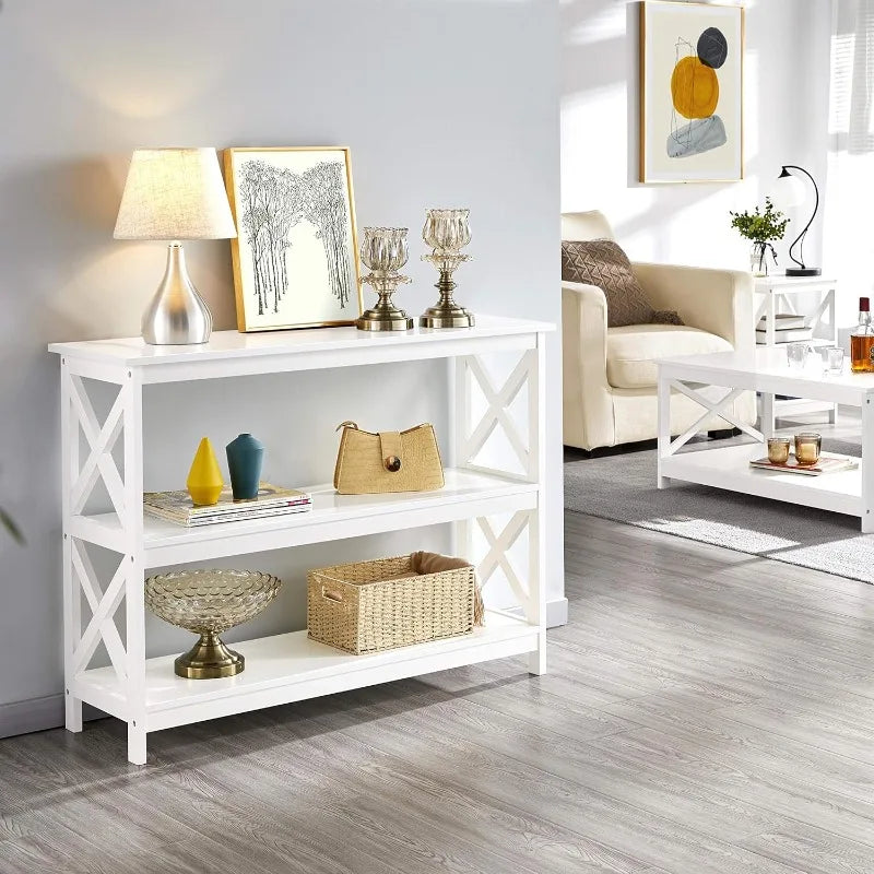 Console Table With 3 Storage Shelves, Entryway Table Sofa Side Table Narrow Long Bookshelf For Hallway Living Room, Ac