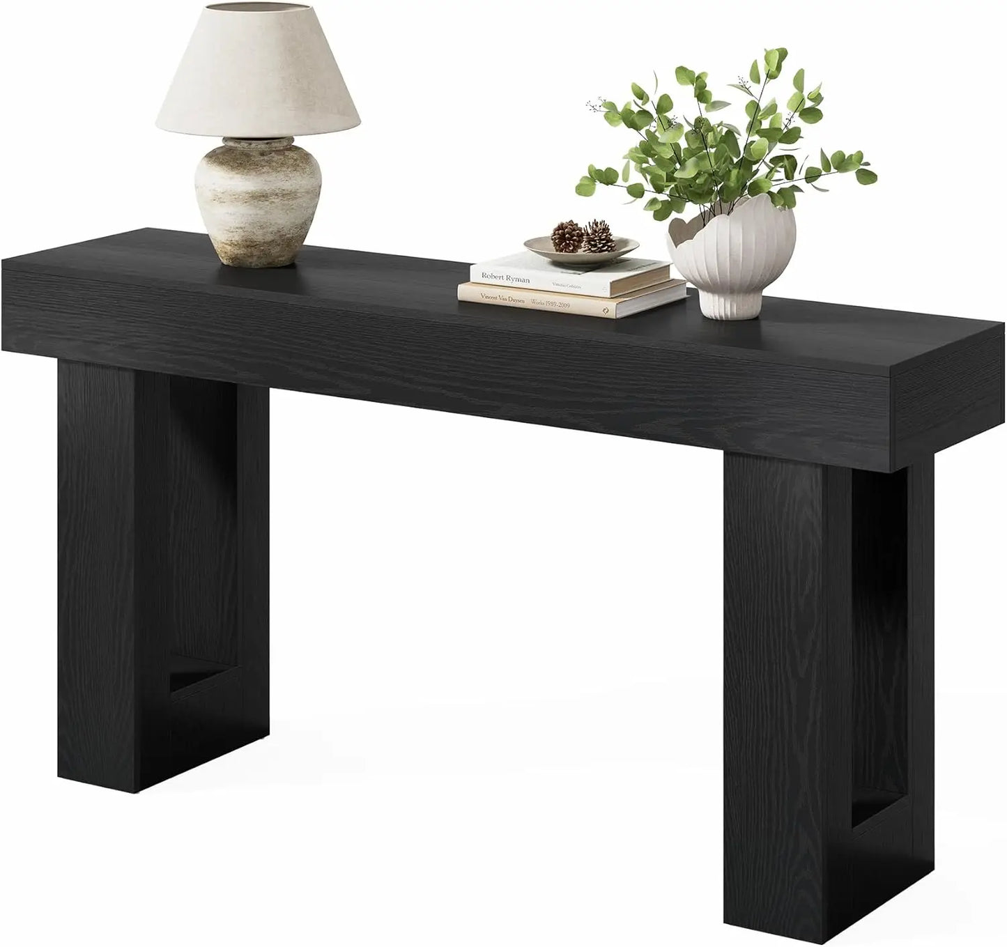 63-Inch Long Console Tables for Entryway, Large Sofa Table Behind Couch, Wooden Entry Foyer Hallway Table, Black