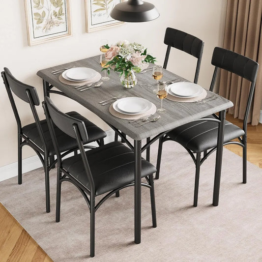 Dining Table Set for 4, Kitchen Table with 4 Upholstered Chairs, 5 Piece Dining Room Table Set, Rectangular Kitchen  Set