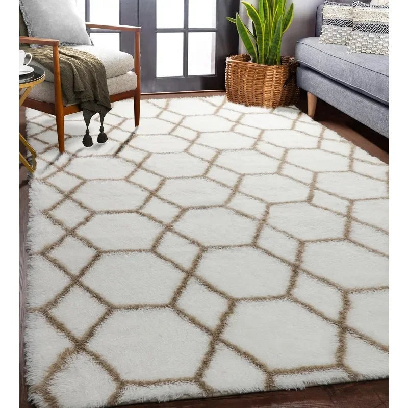 Rugs for Living Room BedroomWashable Fluffy  Area Rug, Geometric Boho Soft Plush Shaggy Floor