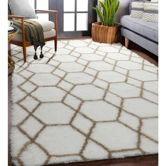 Rugs for Living Room BedroomWashable Fluffy  Area Rug, Geometric Boho Soft Plush Shaggy Floor