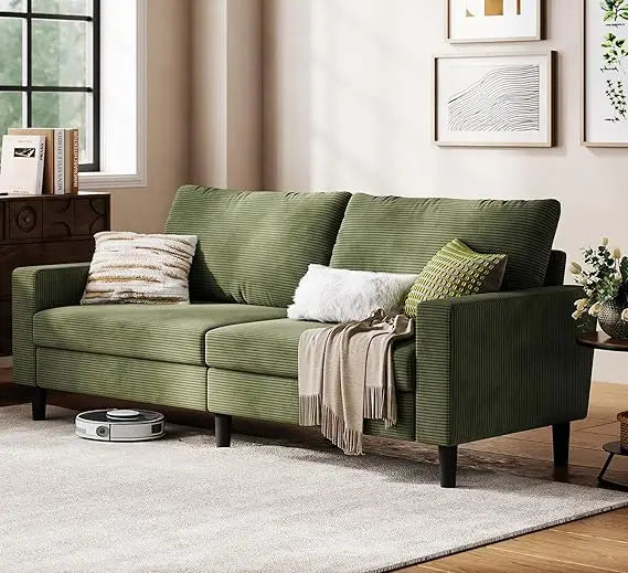 79'' Loveseat Sofa: Comfy Corduroy Love Seat Couch with Adjustable Deep Seat Modern Green Loveseat Couches for Living Room Offi