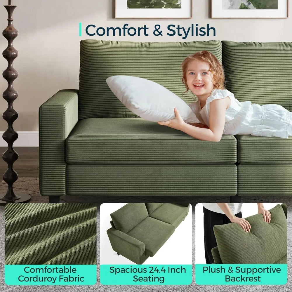 79'' Loveseat Sofa: Comfy Corduroy Love Seat Couch with Adjustable Deep Seat Modern Green Loveseat Couches for Living Room Offi
