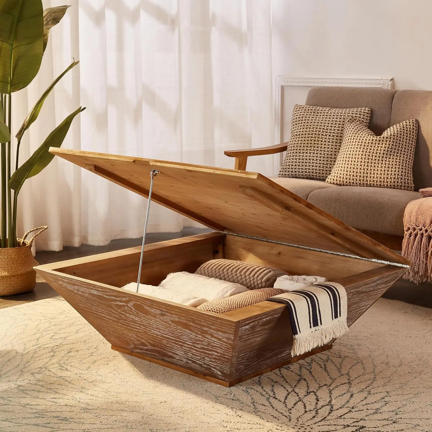 Square Wood Coffee Table for Living Room - Lift Top Farmhouse Coffee Table with Storage (Cherry,35.43"D X 35.43"W X 13.78"H)