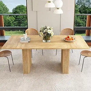 78 Inch Dining Table for 6 8 10, Modern Farmhouse Rectangular Kitchen Table, Long Dining Room Tables with Wood Strip Base for Ki