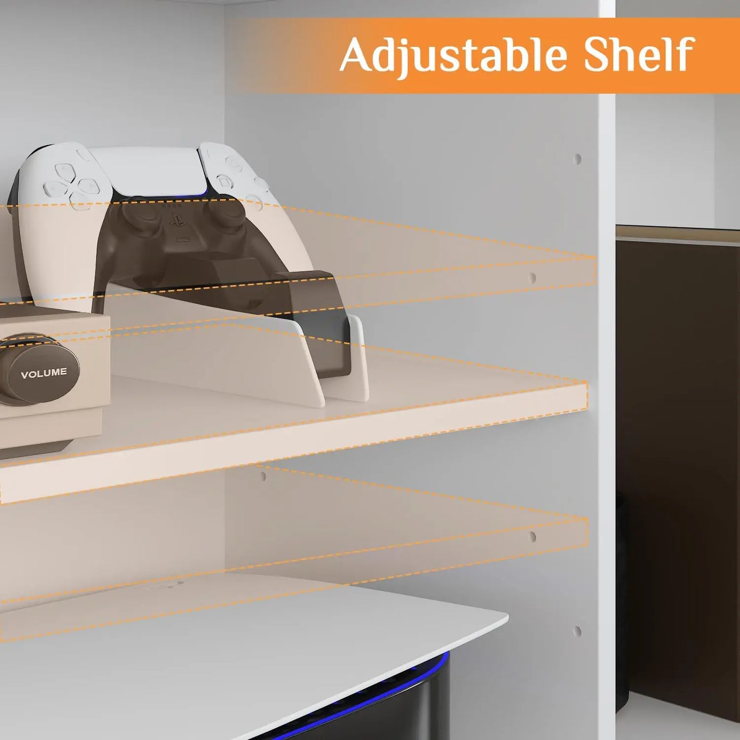 White 114" Large Wall Unit Entertainment Center with Bookshelves, Lights and 18 Shelves, Modern  Console Table  Home Theater