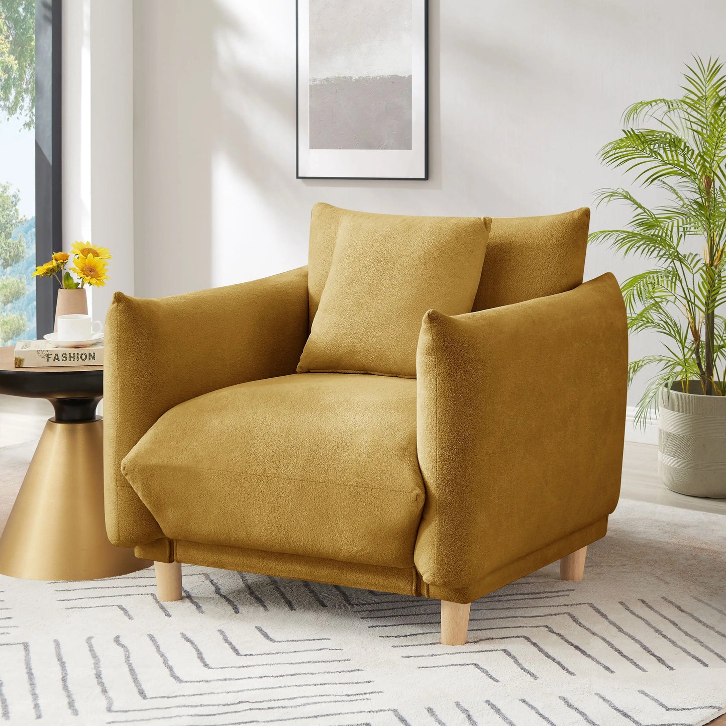 Oversize Accent Chairs for Living Room,Comfy Towelling Fabric Upholstered Armchair,Mid Century Modern Reading Arm Chair Single