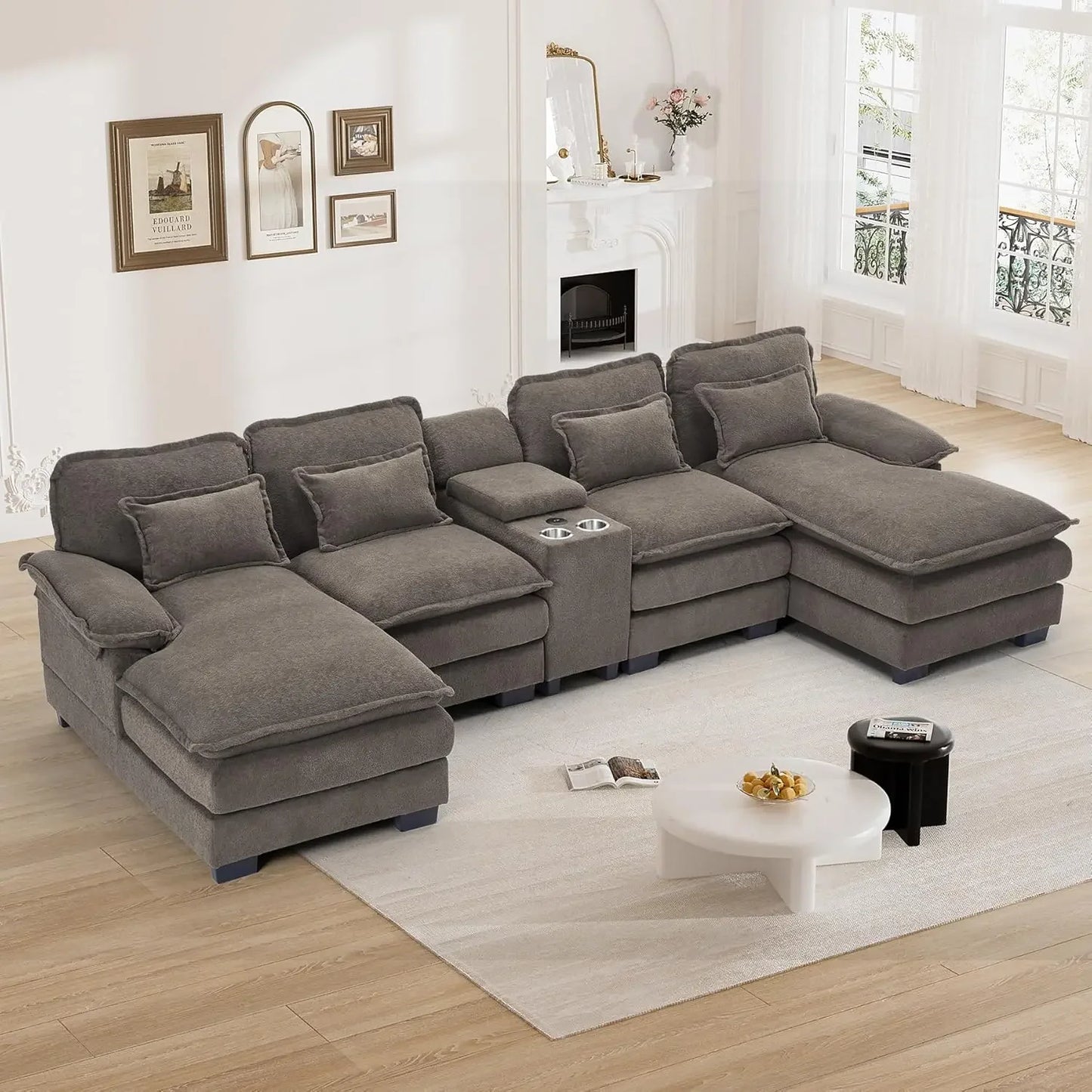 U Shape Sectional Sofa Cloud Couch,124" Chenille Comfy Couches for Living Room, Modern Upholstered Large Modular Sofa