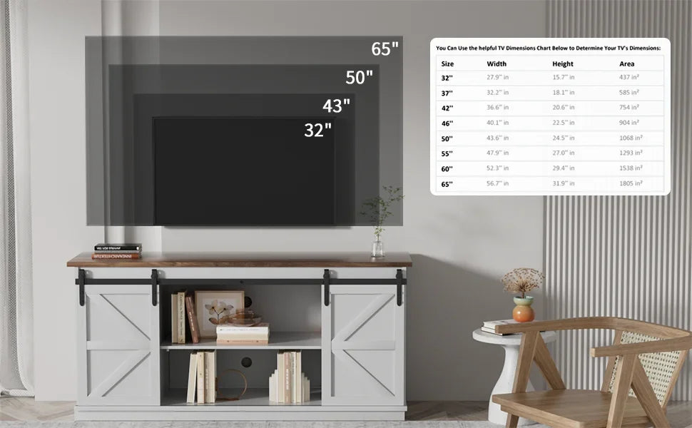 YESHOMY Farmhouse TV Stand and Entertainment Center for Televisions up to 65 Inchs, with Sliding Barn Doors and Storage Cabinets
