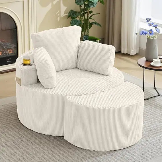 Swivel Accent Chair 37" W Oversized Swivel Recliner Comfy Upholstered Round Barrel Chair,with Ottoman,for Living Room