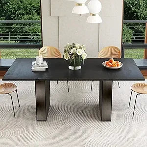 78 Inch Dining Table for 6 8 10, Modern Farmhouse Rectangular Kitchen Table, Long Dining Room Tables with Wood Strip Base for Ki