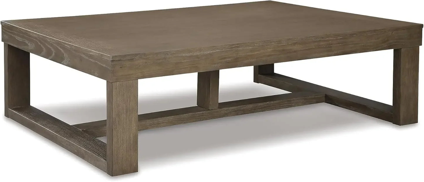 Casual Cocktail Table with Natural Marble Top, White & Light Gray