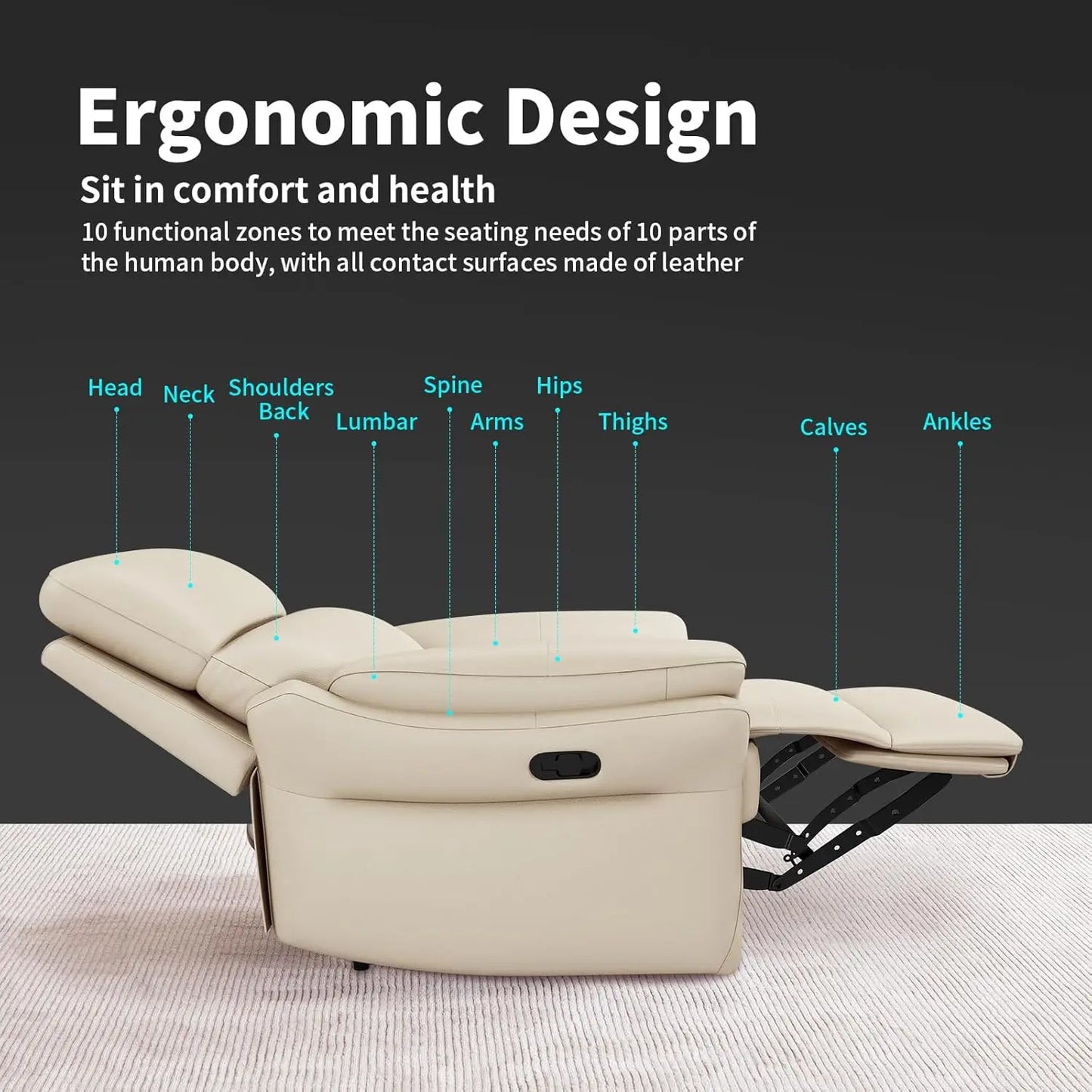 Genuine Leather Recliner Chair,Top-Grain Leather, Ergonomic Living Room Chair, High Back Theater Seating Single Reclining Sofa