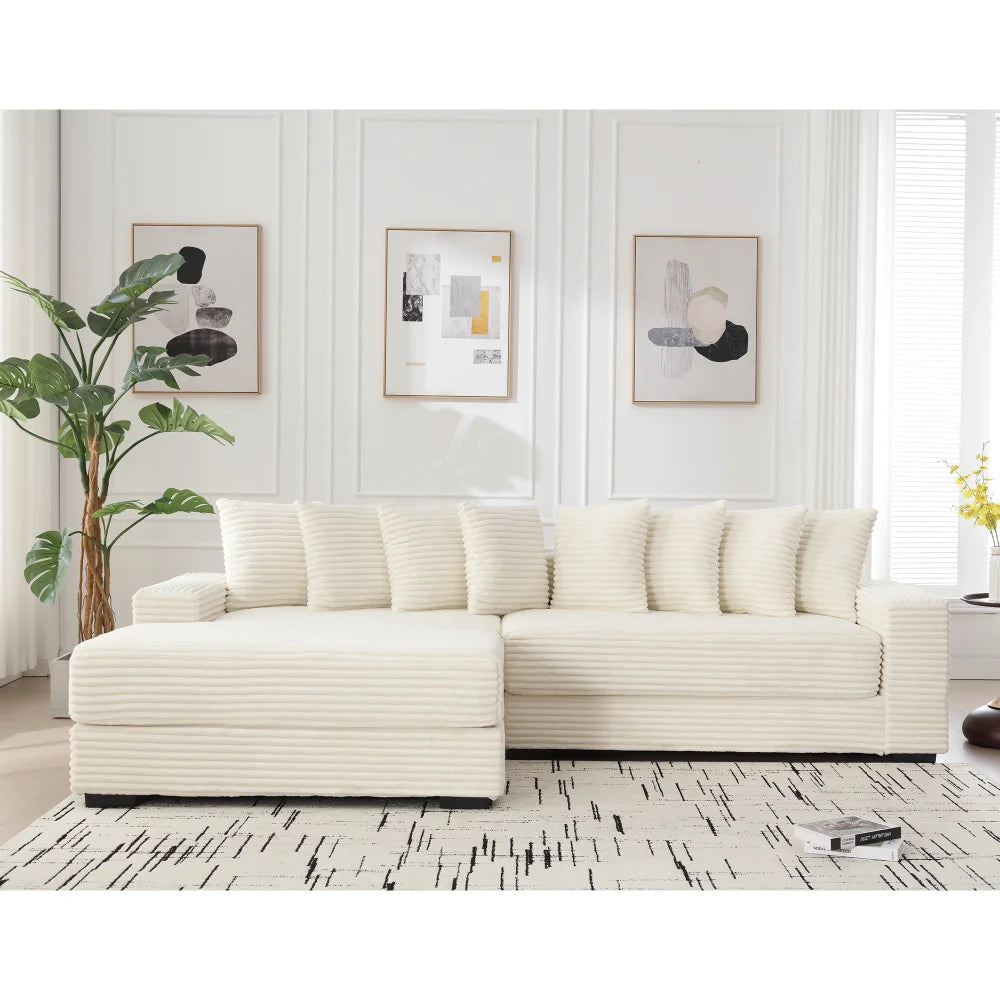 Oversized Two-Piece  Couches,  L Shaped Sofa, Corduroy, Left Chaise Daybed,with Armrests,Eight Throw Pillows,Corner Sofa
