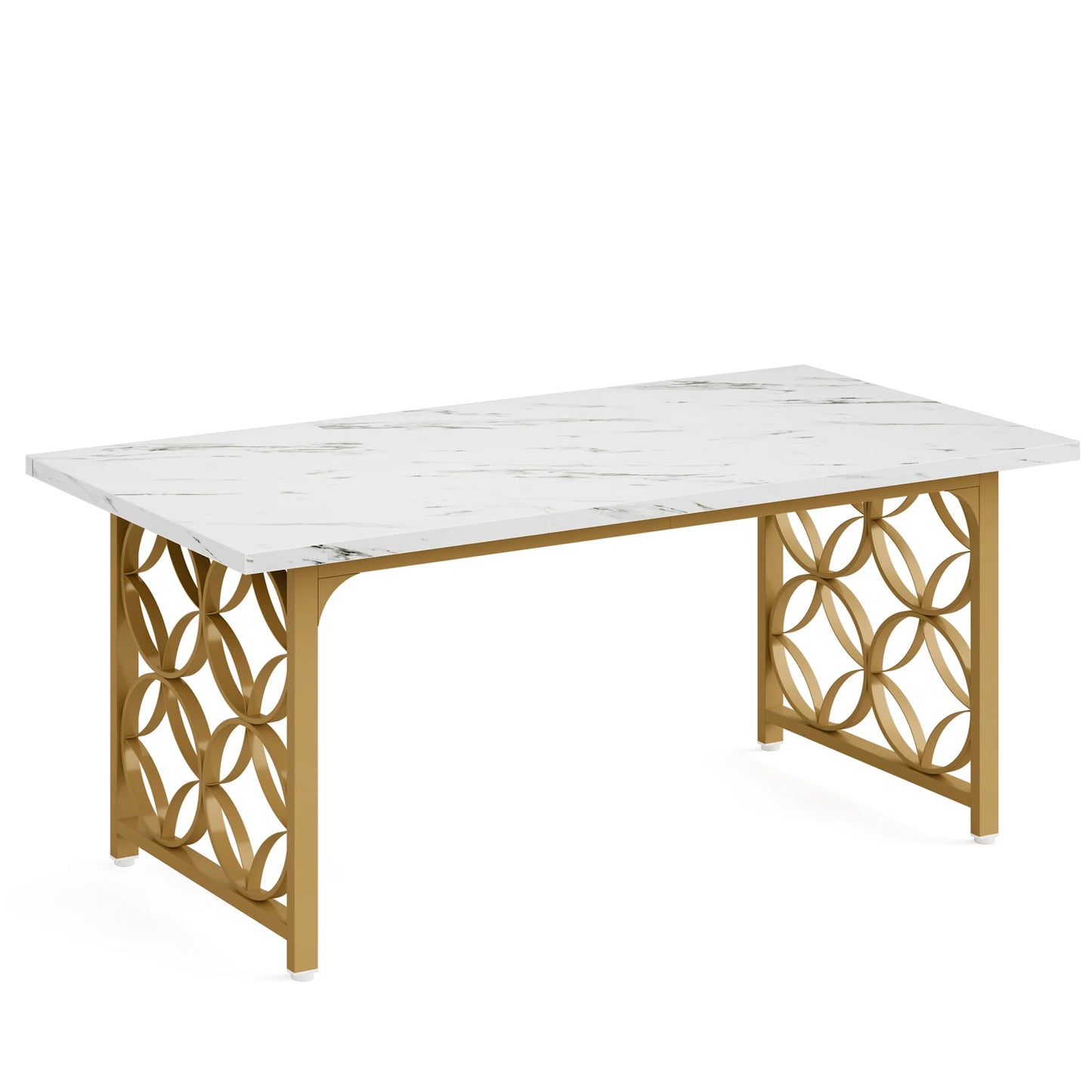 Tribesigns Dining Table, 63-inch Modern Marble Dining Room Table for 6 People, Rectangular Kitchen Table with Gold Metal Frame