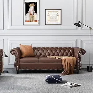 Chesterfield Sofa Velvet, Modern Tufted Couch 3 Seater with Rolled Arms and Nailhead for Living Room, Bedroom, Office, Apartment