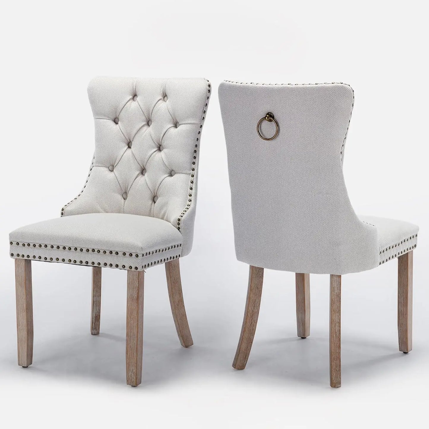 Velvet Upholstered Dining Chairs Set of 6, Nailhead Trim and Gold Plated Leg, Metal Pulling Ring, Modern Style Kitchen Chairs