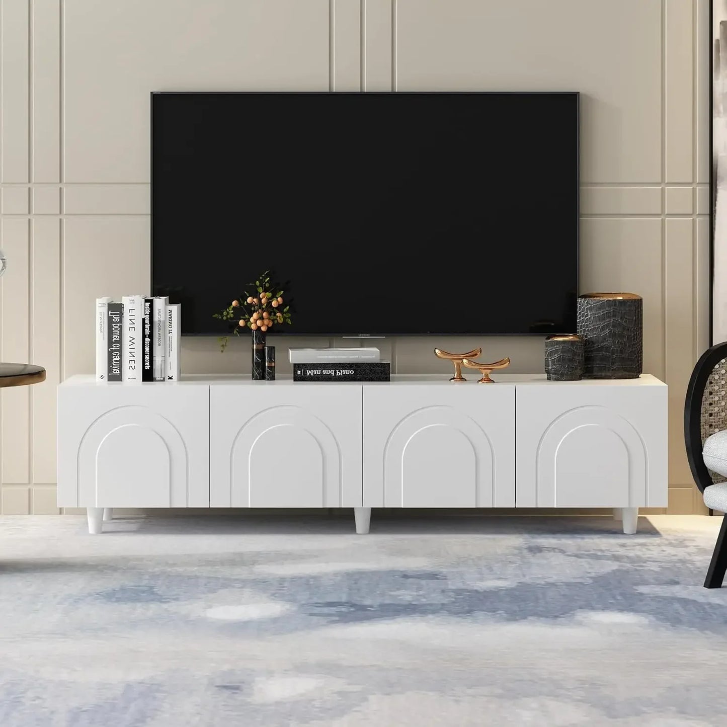 95.1" W TV Stand with 4 Flip-Down Drawers, Modern Entertainment Center with Storage, Media Console Table TV Cabinet