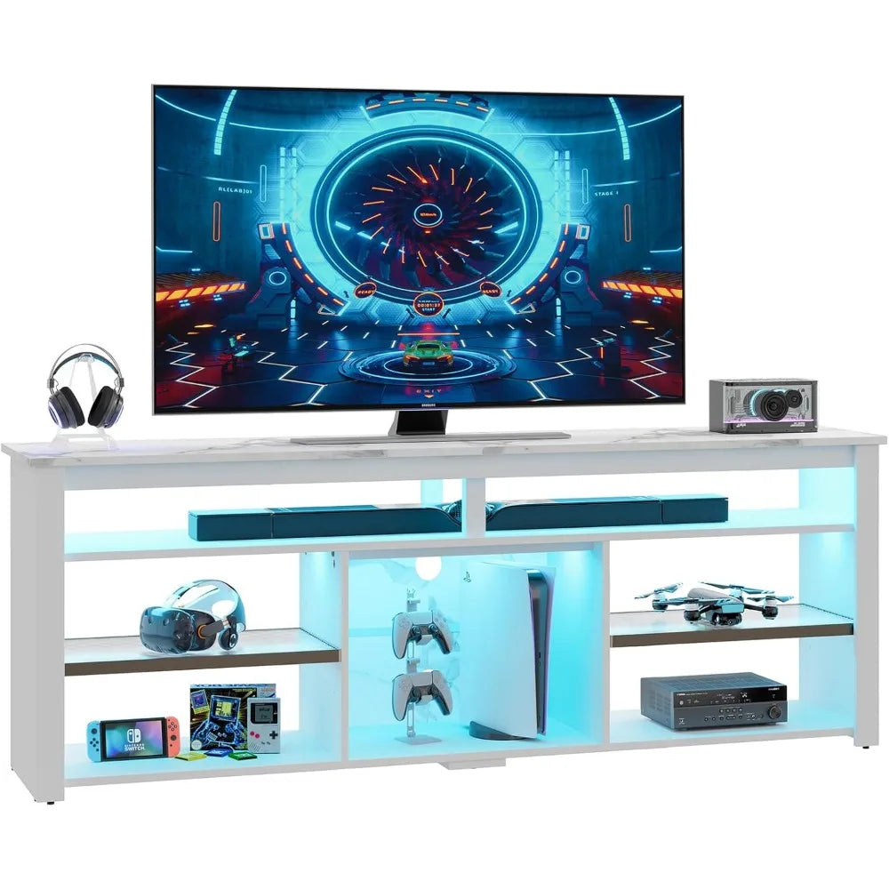 TV Stand for 75 inch TV, Tall LED Entertainment Center with Adjustable Shelf, Gaming TV Console with Storage, Modern TV Cabinet