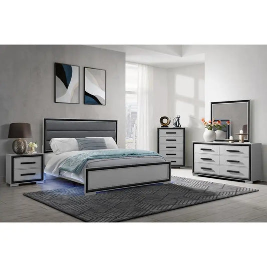 Queen Bedrooom Set - Grey and Black 5 Pieces Furniture for Elegant Bed Rooms