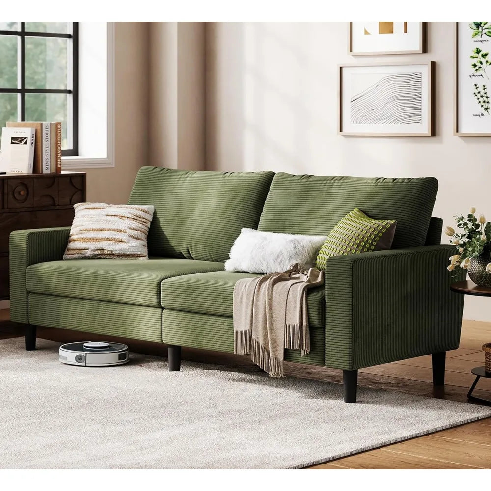 79'' Loveseat Sofa: Comfy Corduroy Love Seat Couch with Adjustable Deep Seat Modern Green Loveseat Couches for Living Room Offi