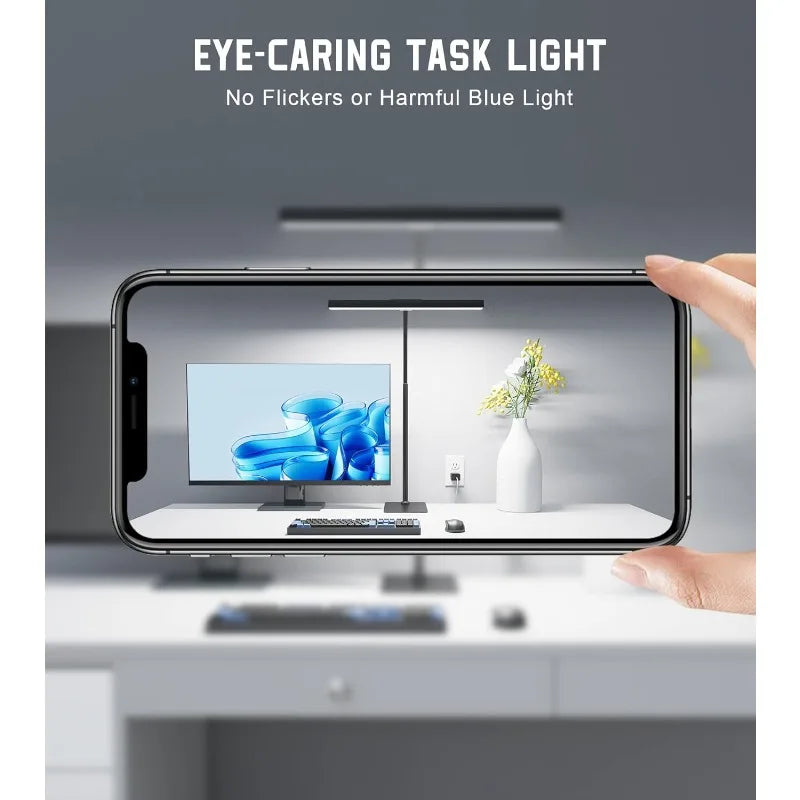 LED Desk Lamp for Home Office with Base, Eye-Caring Architect Task Light with Adjustable Gooseneck 12W USB Adapter Touch Control