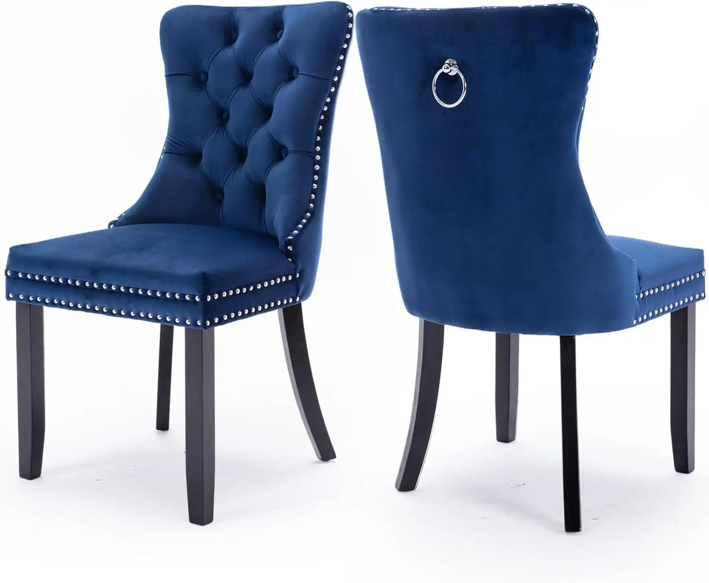 Velvet Upholstered Dining Chairs Set of 6, Nailhead Trim and Gold Plated Leg, Metal Pulling Ring, Modern Style Kitchen Chairs