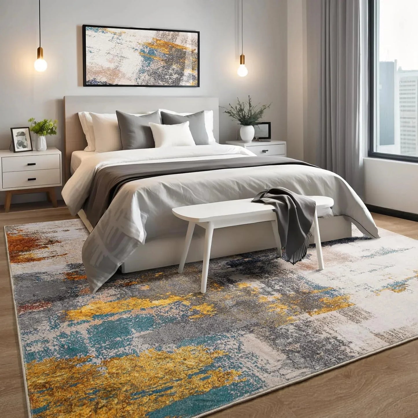 Area Rugs for Living Room, Machine Washable Vintage Rug, Non-Slip Low Pile Throw Rugs with Rubber Backing Washable Carpet