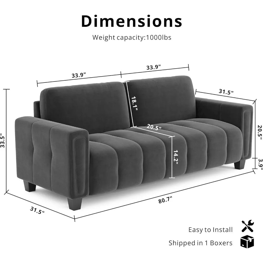 80.7" Sofa Couch for Living Room, Modern Loveseat Sofa with Extra Deep Seats, Comfy Armrests, 3-Seater Sofa, Couches for Living